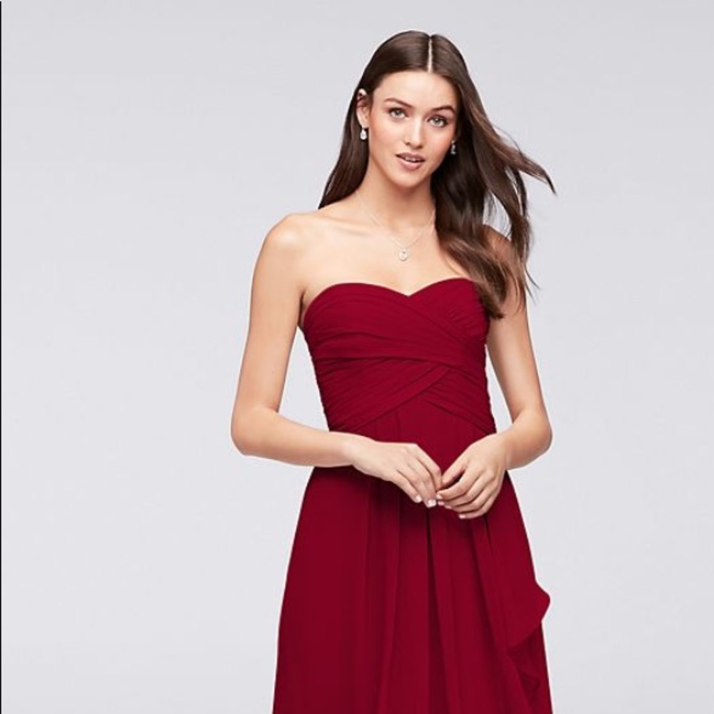 *SOLD* Red Strapless Crinkle Chiffon Dress